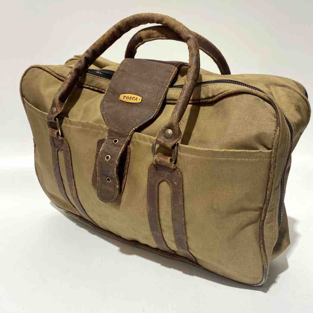 BAG, Overnight Travel - Khaki Canvas Brown w Aged Brown Leather Tosca 